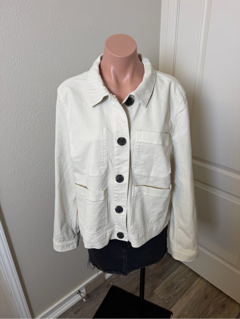 LOFT Cream Button-Front Utility Jean Jacket